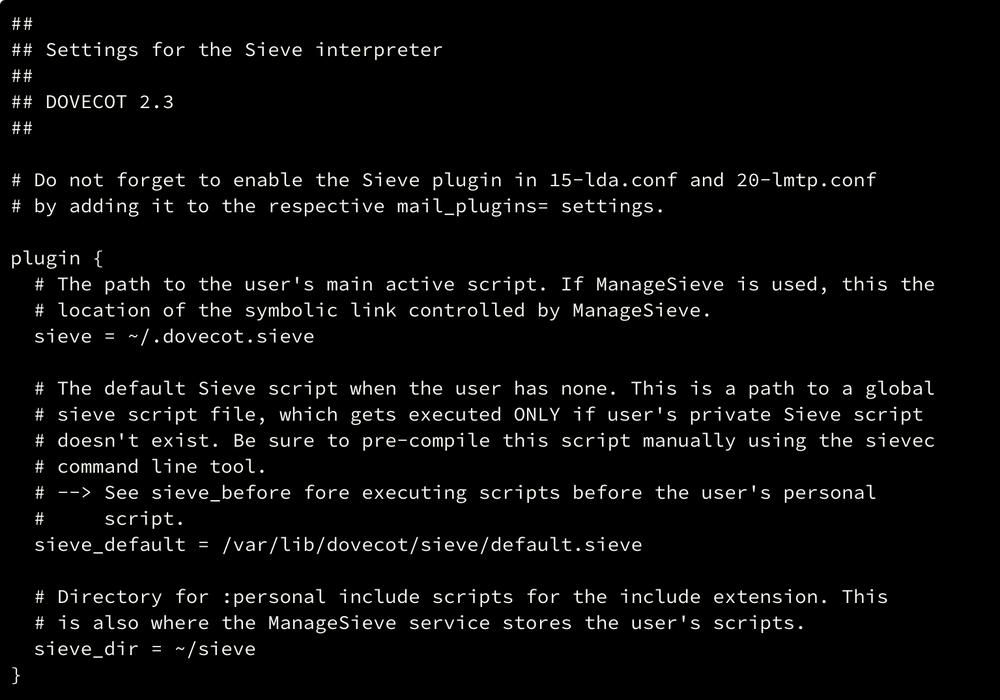 Sieve's config in Dovecot 2.3 (90-sieve.conf) with now obsolete variables sieve_default and sieve_dir