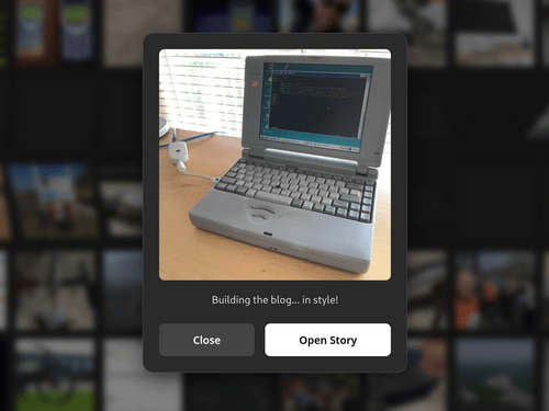 The popup enables you to make a decision of diving into the story or to continue exploring other images
