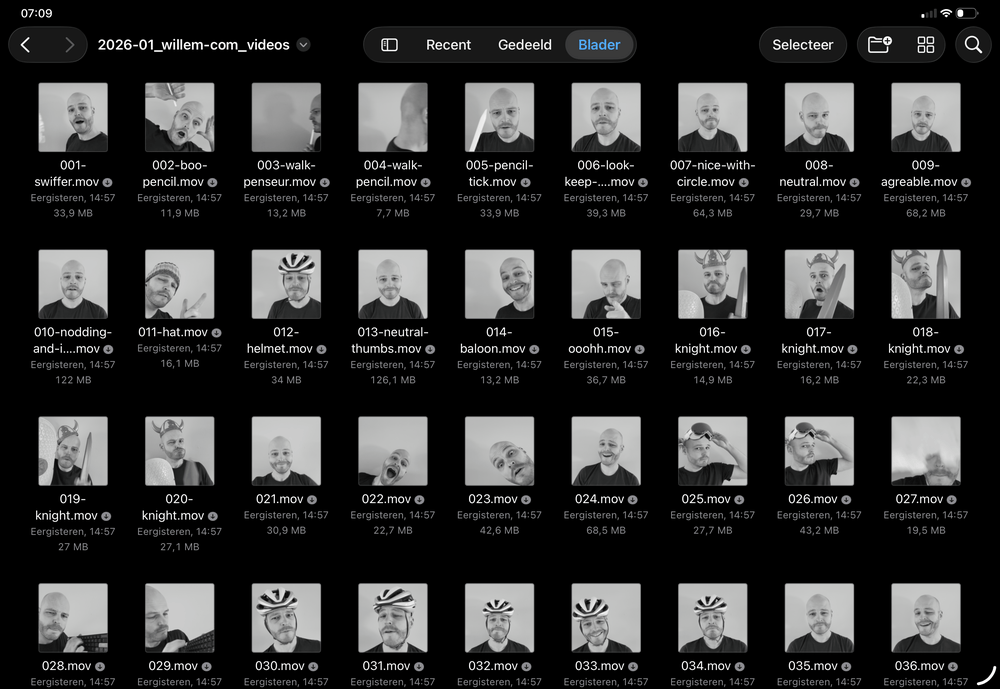 Instead of one large video file, I use many different short, square, grey and audio-less clips