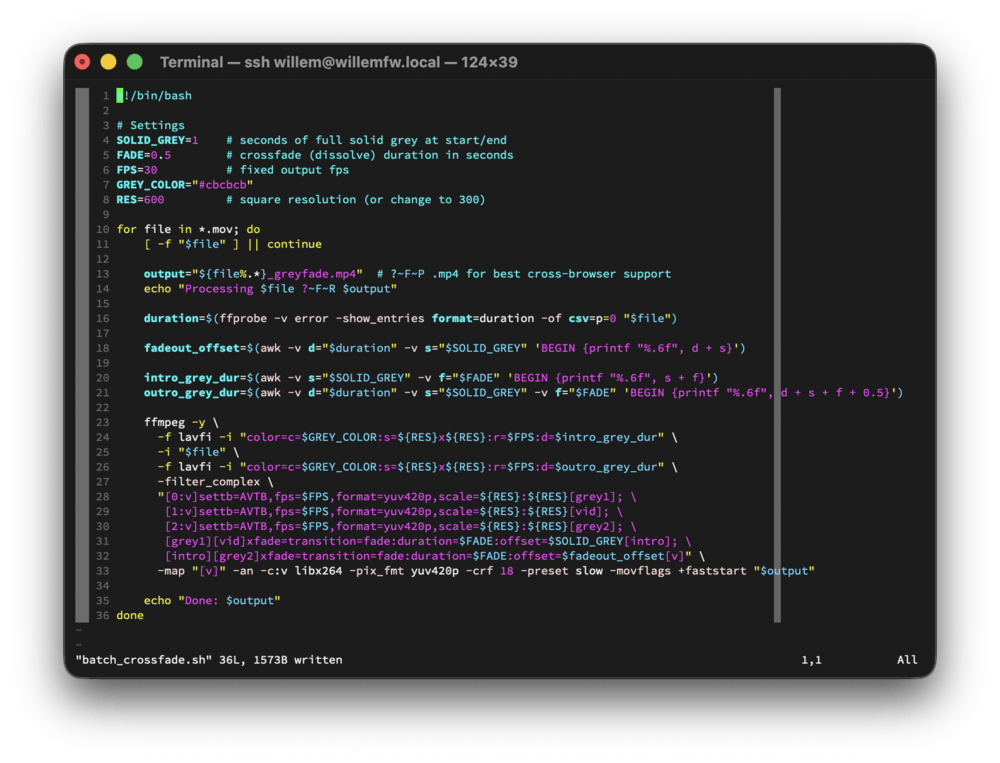 All clips begin and end with a solid grey cross fader that I automatically add to the footage upon batch processing and encoding with ffmpeg
