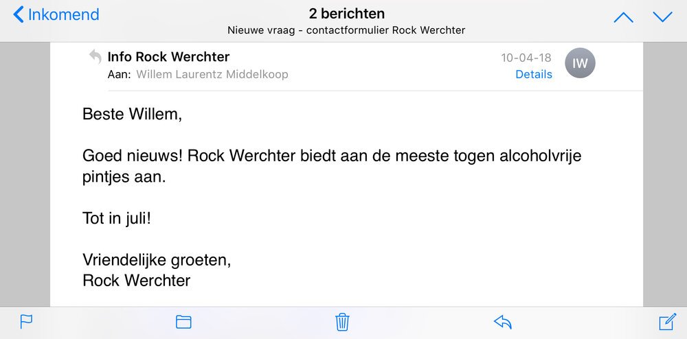 Mensaje de Rock Werchter sobre la cerveza sin alcohol