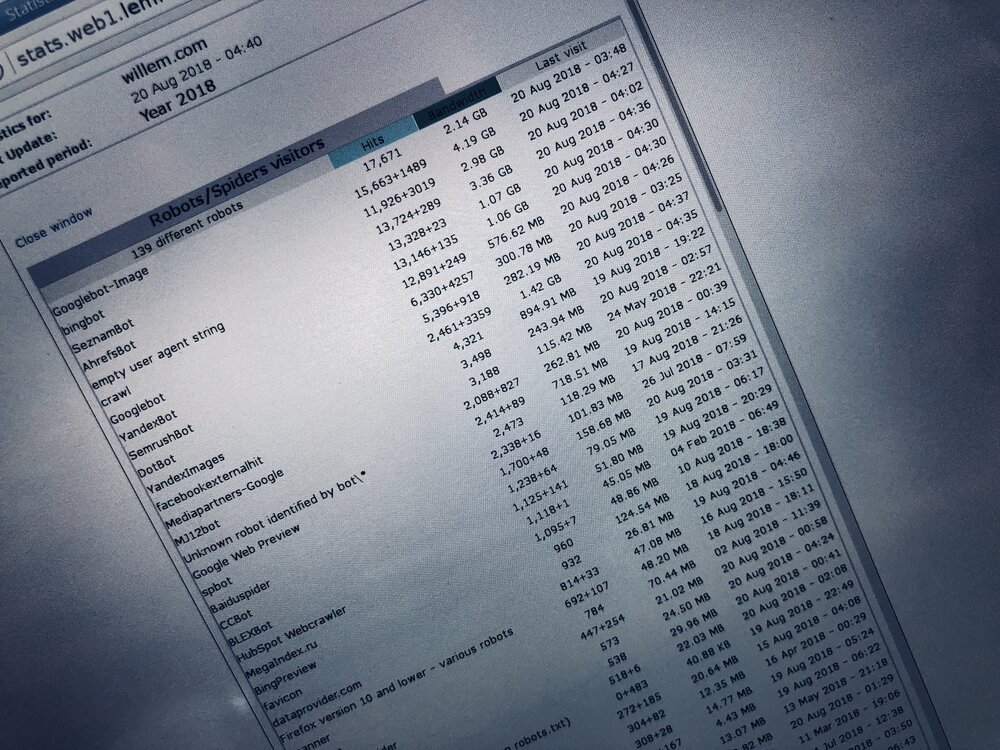 Robots navegando por la web: tráfico de bots listado por AWStats