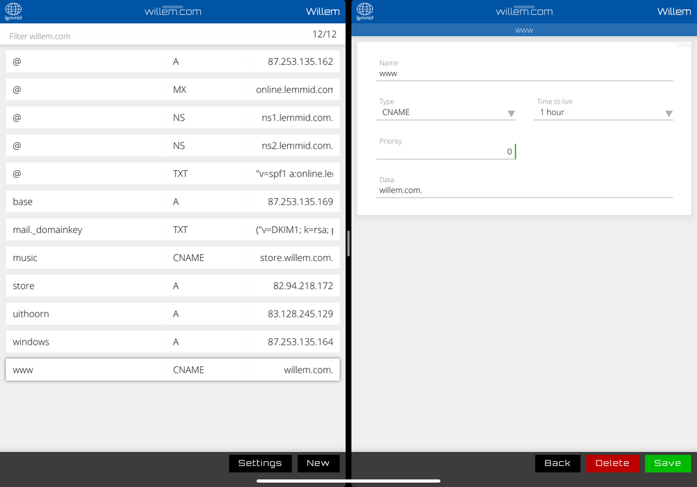 Editando un registro DNS usando mi aplicación 