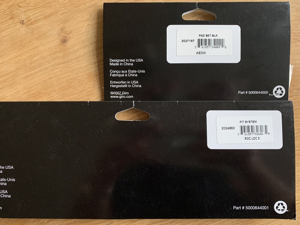 Para aquellos que estén interesados, esta es una imagen de los códigos de barras + códigos de pieza del sistema Roc Loc 5 y el conjunto de almohadillas