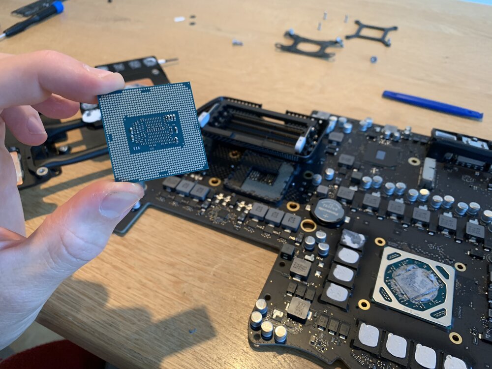 Sosteniendo el procesador de cuatro núcleos en mi mano