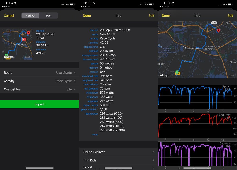 Importar datos de recorrido es fácil, con aplicaciones como Cyclemeter
