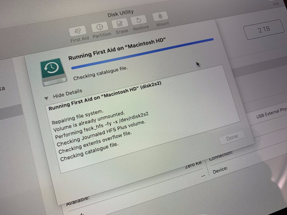 Ejecutando “Primeros Auxilios” de macOS desde la Utilidad de Discos