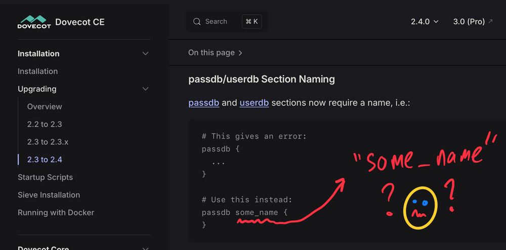 Las instrucciones de actualización de userdb y passdb son muy útiles a primera vista /s