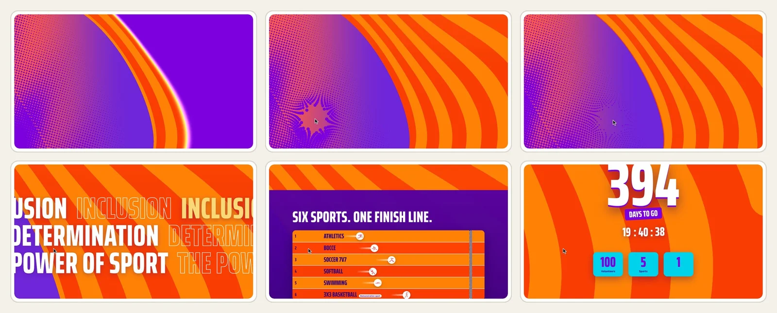 The artwork, brought to life: the start, the dots responding to a finger or mouse, the words and the race