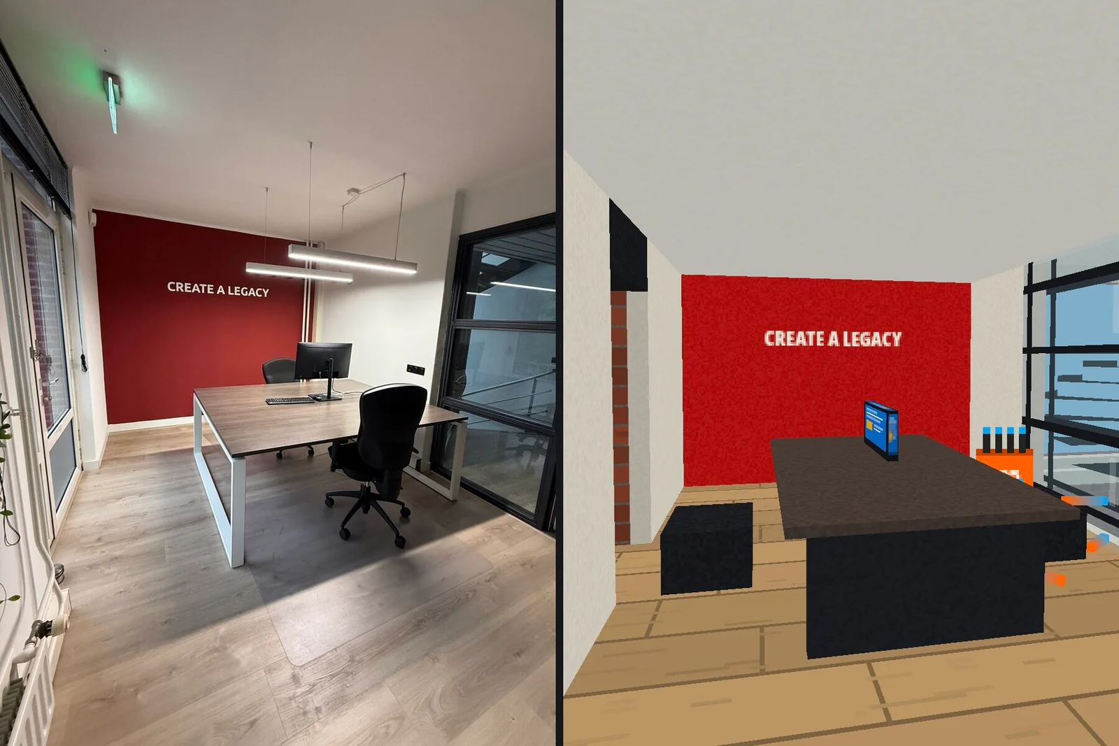 CREATE A LEGACY on the first floor, after Ellen pointed out it belonged on the opposite wall