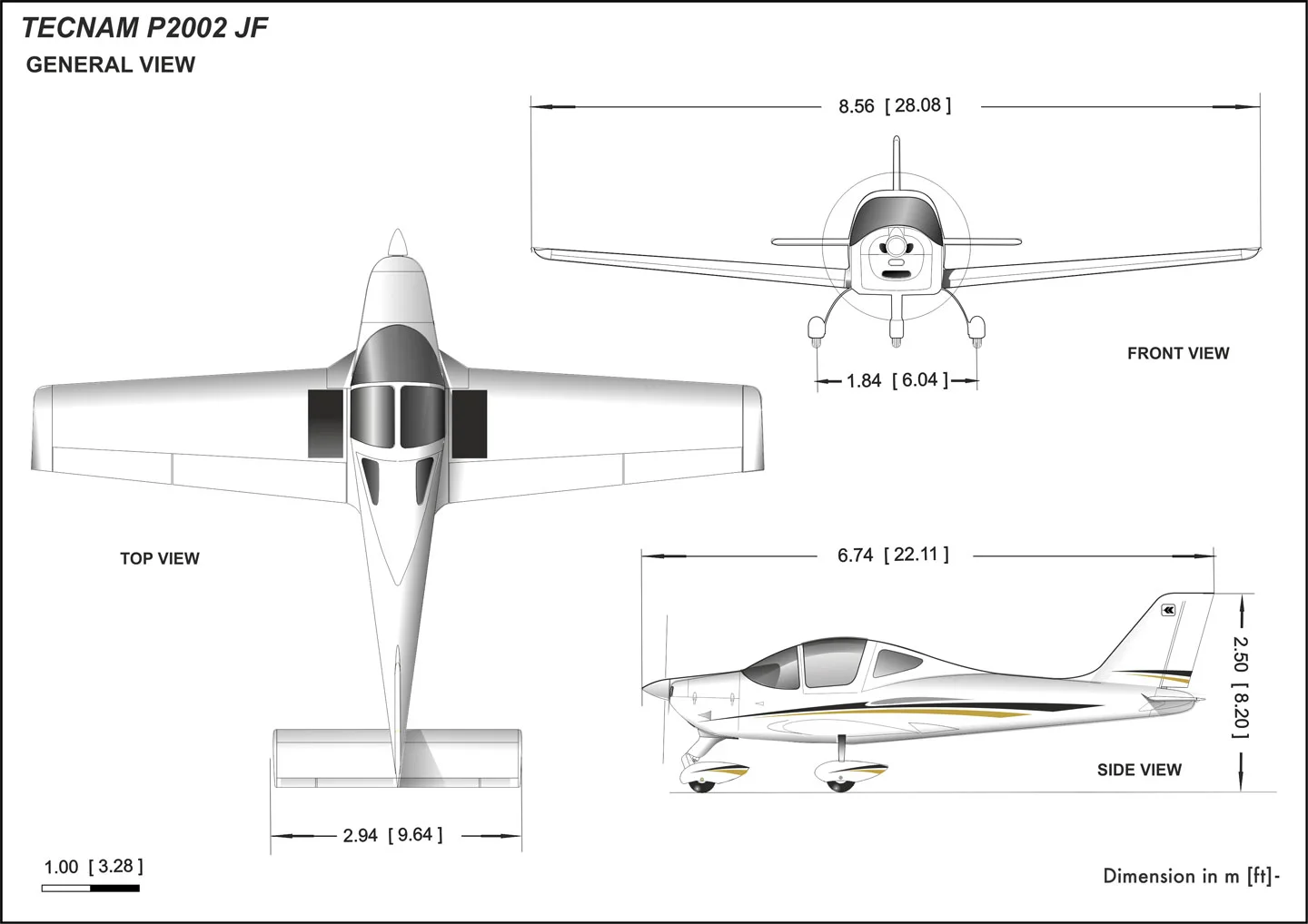 Tecnam P2002JF dimensions (source: Tecnam)