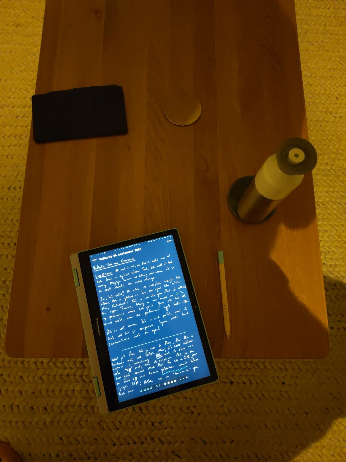 Sunday evening: the prototype for writing by hand on the new laptop, these notes were written with it