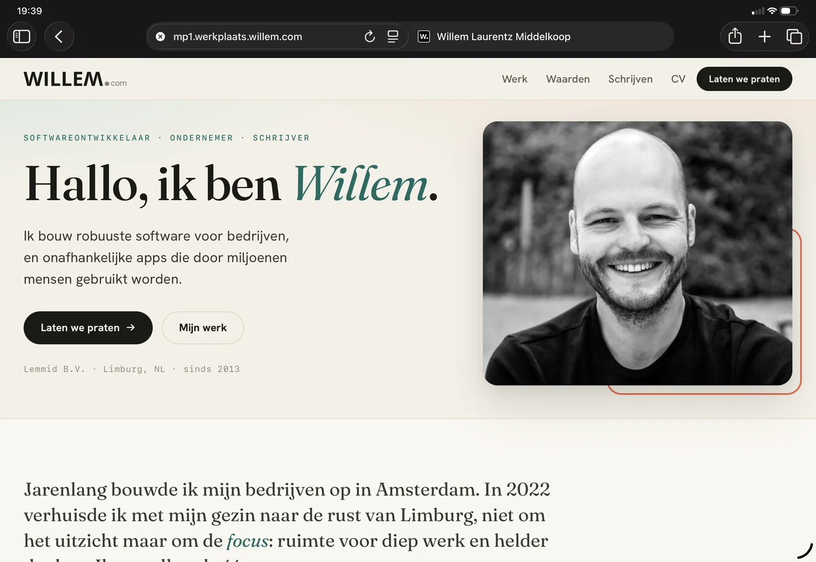 willem.com itself on the new publisher: Hallo, ik ben Willem