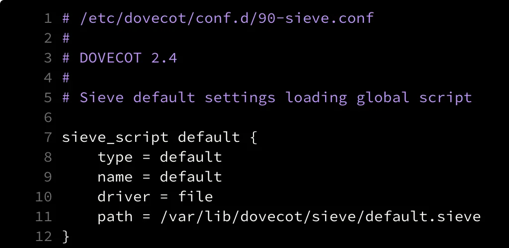 Sieve's config in Dovecot 2.4 (90-sieve.conf)