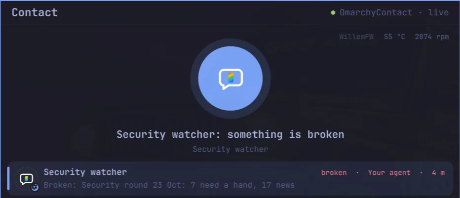 This morning in my Contact app: the security round found seven things that need a hand, and said so