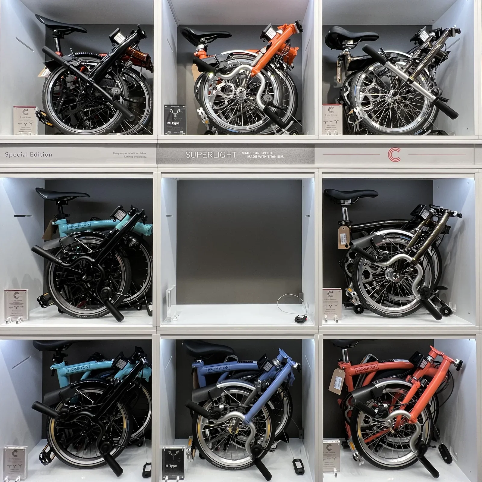 The Brompton Junction in the "Negen Straatjes" in Amsterdam is missing one bike... guess where that one went? HA!