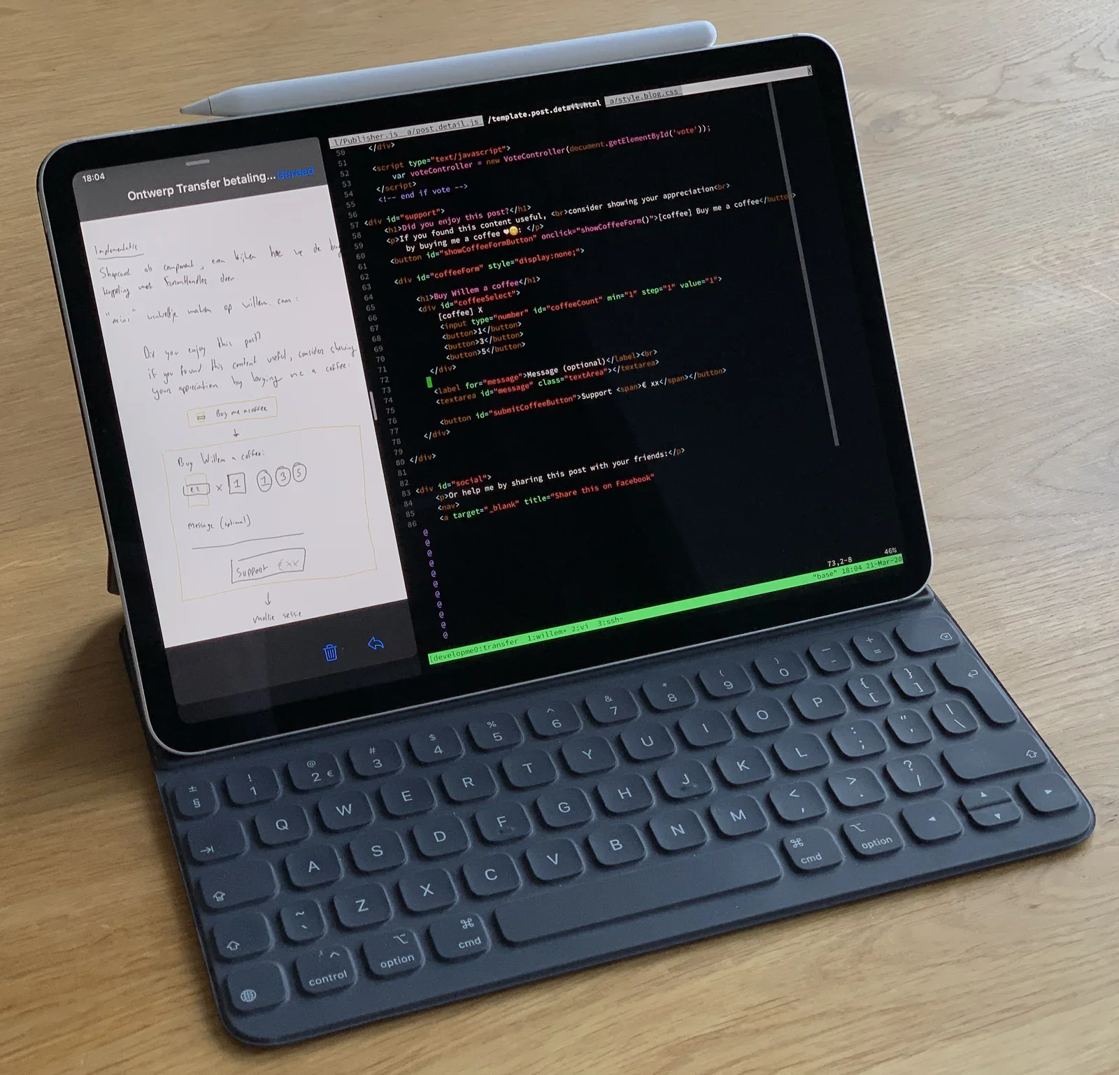 [image] Vertaling van de designschets (links) naar een prototype (rechts) op iPad