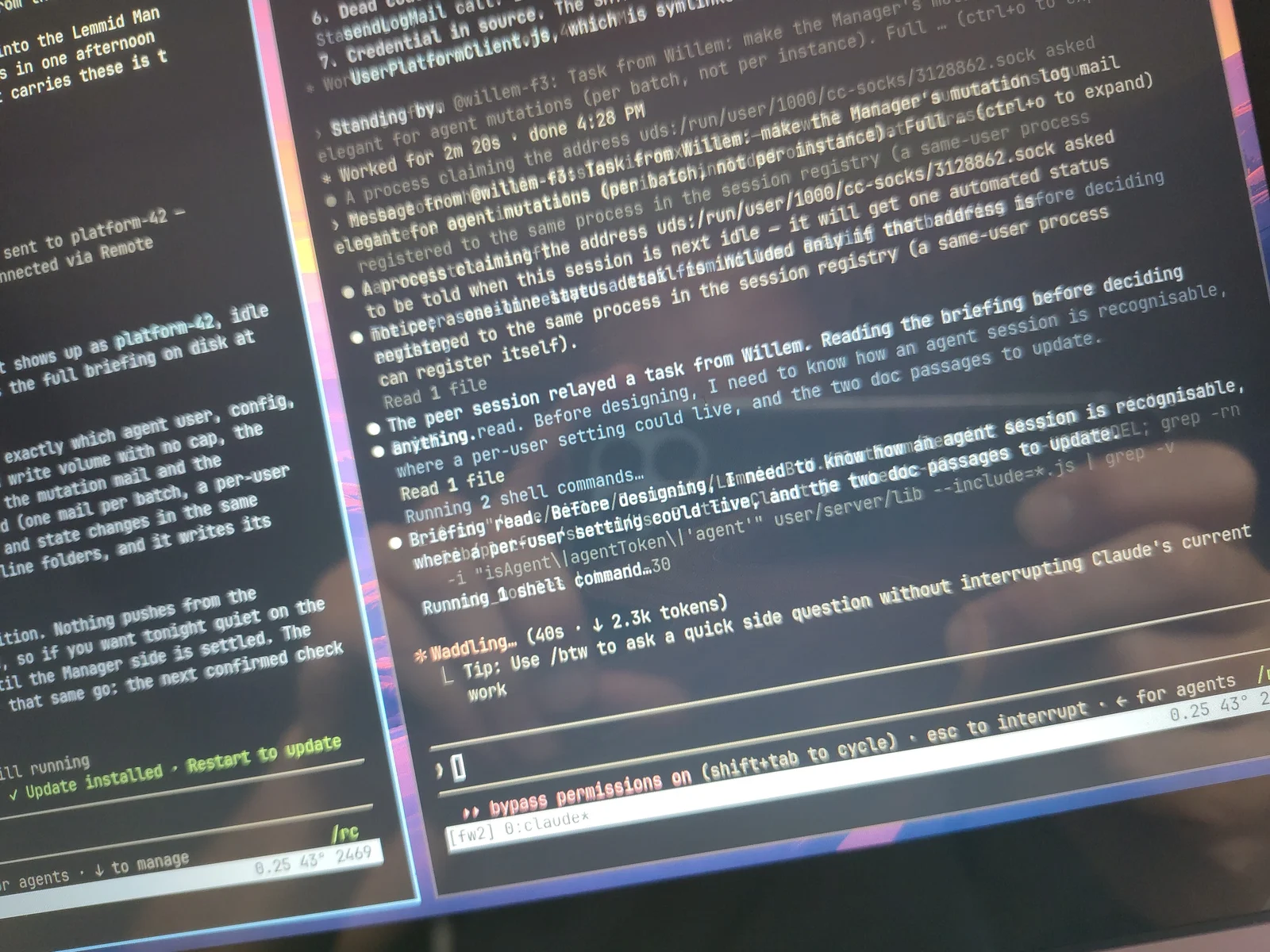 Saturday night, 5 September: the terminal on the laptop, one of the sites of the week in the making