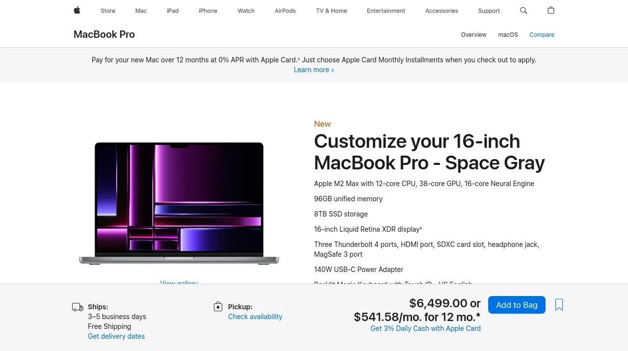 De moderne MacBook Pro van $6499 is een van de weinige laptops die vandaag de dag geconfigureerd kan worden met 8TB flash-opslag...