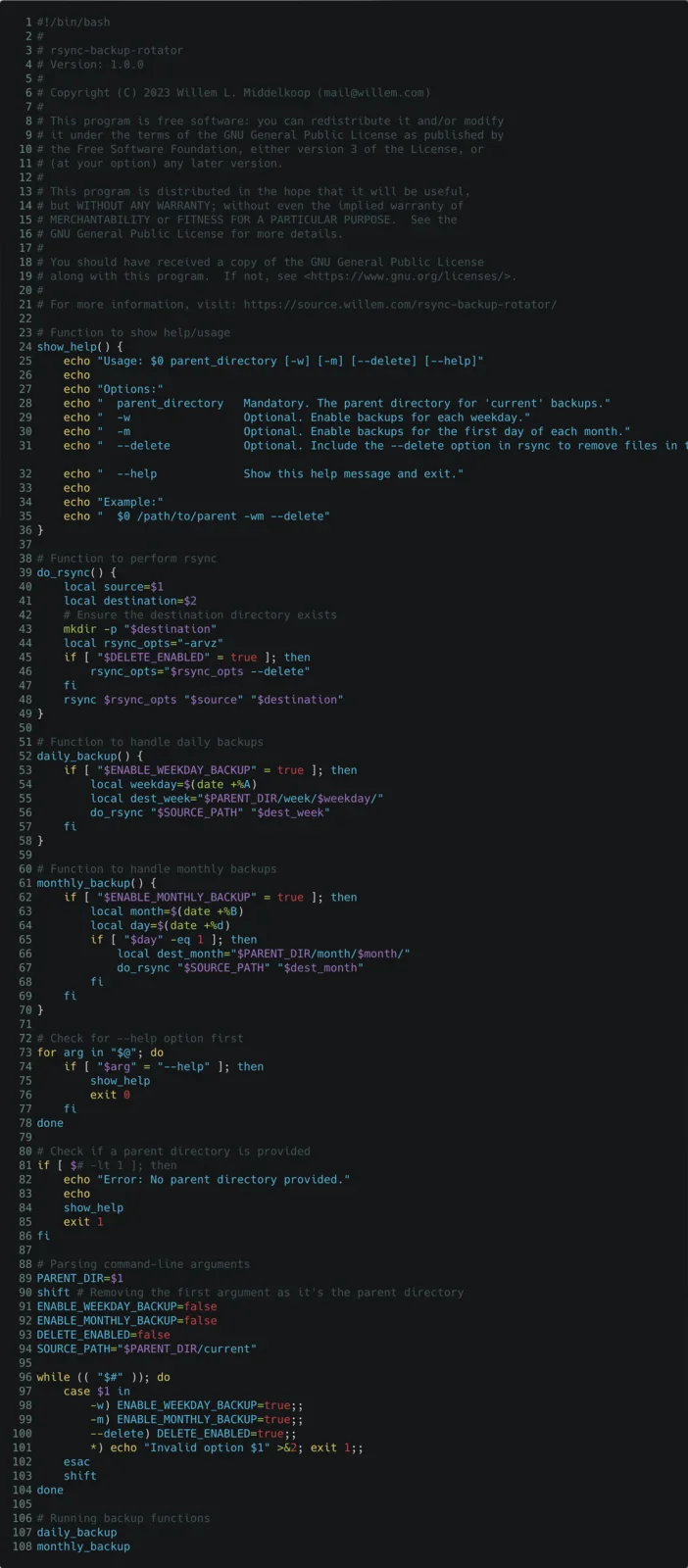 The 'rsync-backup-rotator' tool v1.0 available as free software under the GPLv3 license