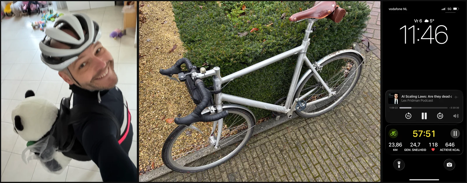 The body's programme: walking to the gym with a passenger, the bike against the hedge, and the phone as the only tracker