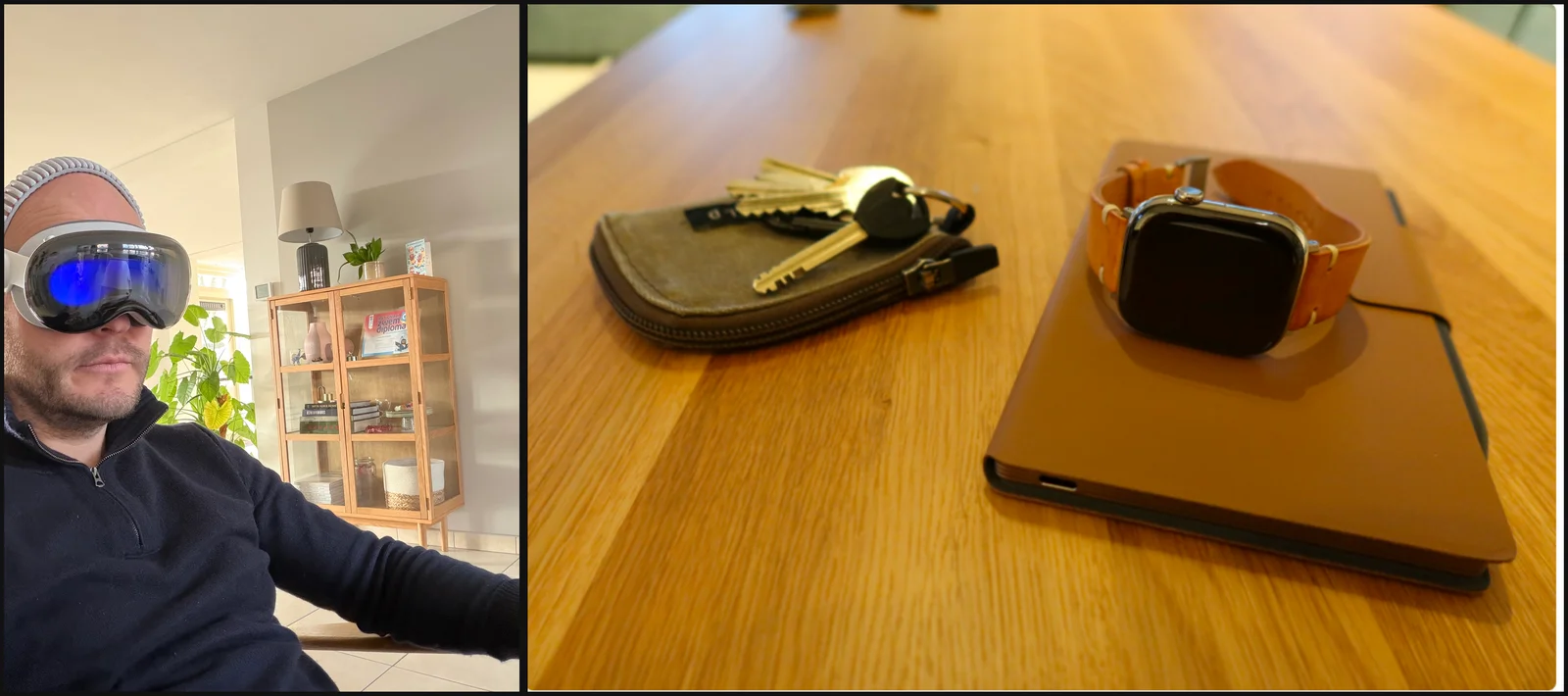 The two companions: the headset on the couch on 2 February, and the watch on the notebook it stayed home for