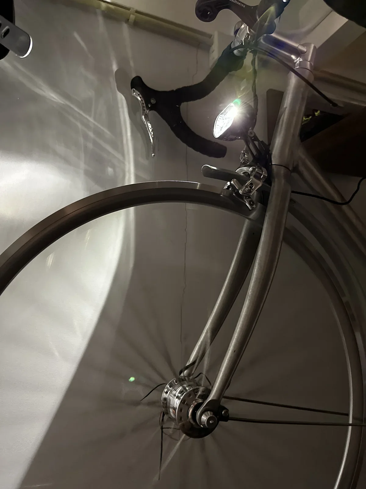 Testing the dynamo powered lights using some quickly connected loose wires - it works!