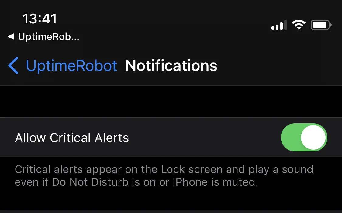 UptimeRobot supports iOS "critical notifications" - allowing you to be woken up at night when really bad things happen...