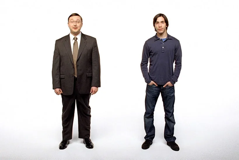 John Hodgman en Justin Long in de bekroonde “Get a Mac”-reclamecampagne (“I’m a Mac” en “I’m a PC”)