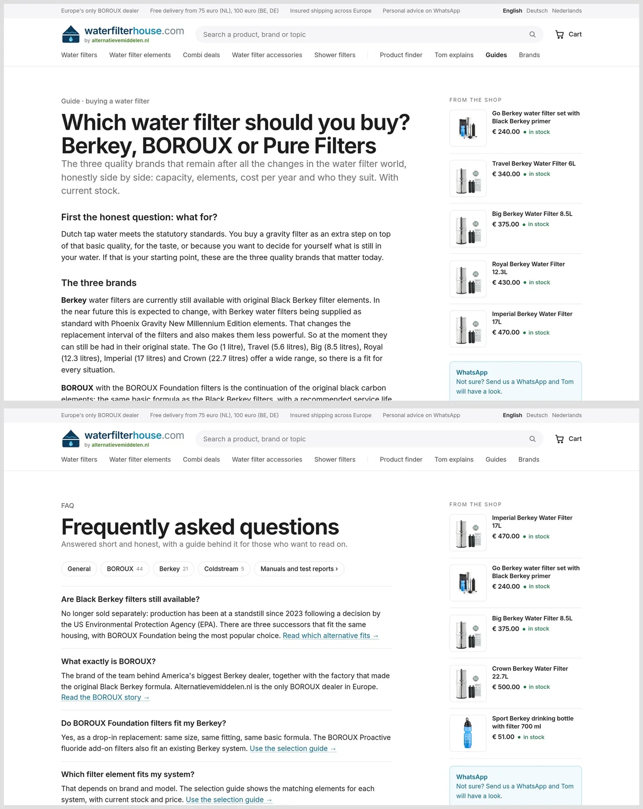 Real content: an honest buying guide and 84 answers in the FAQ