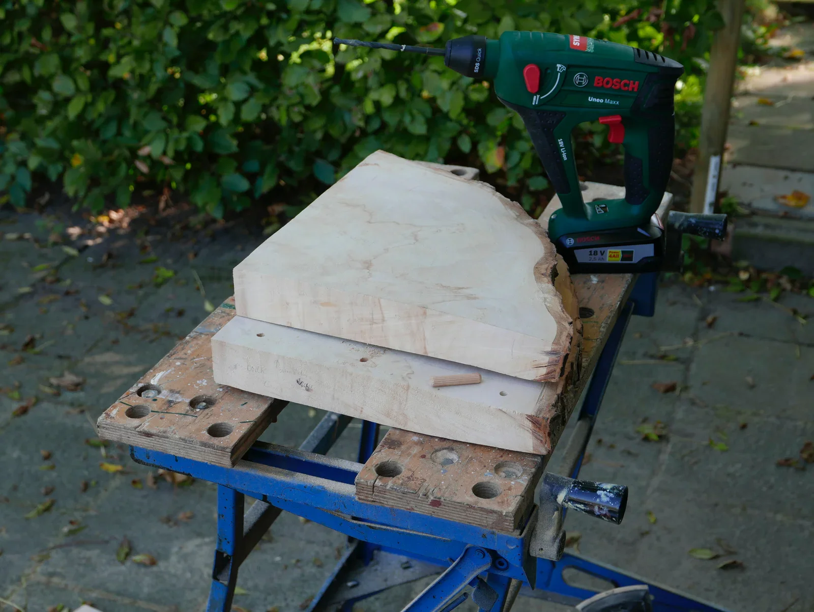 Drilling holes for the wooden pins