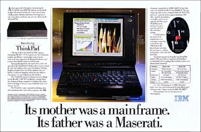 Klassieke ThinkPad reclame “Zijn moeder was een mainframe, zijn vader een Maserati”