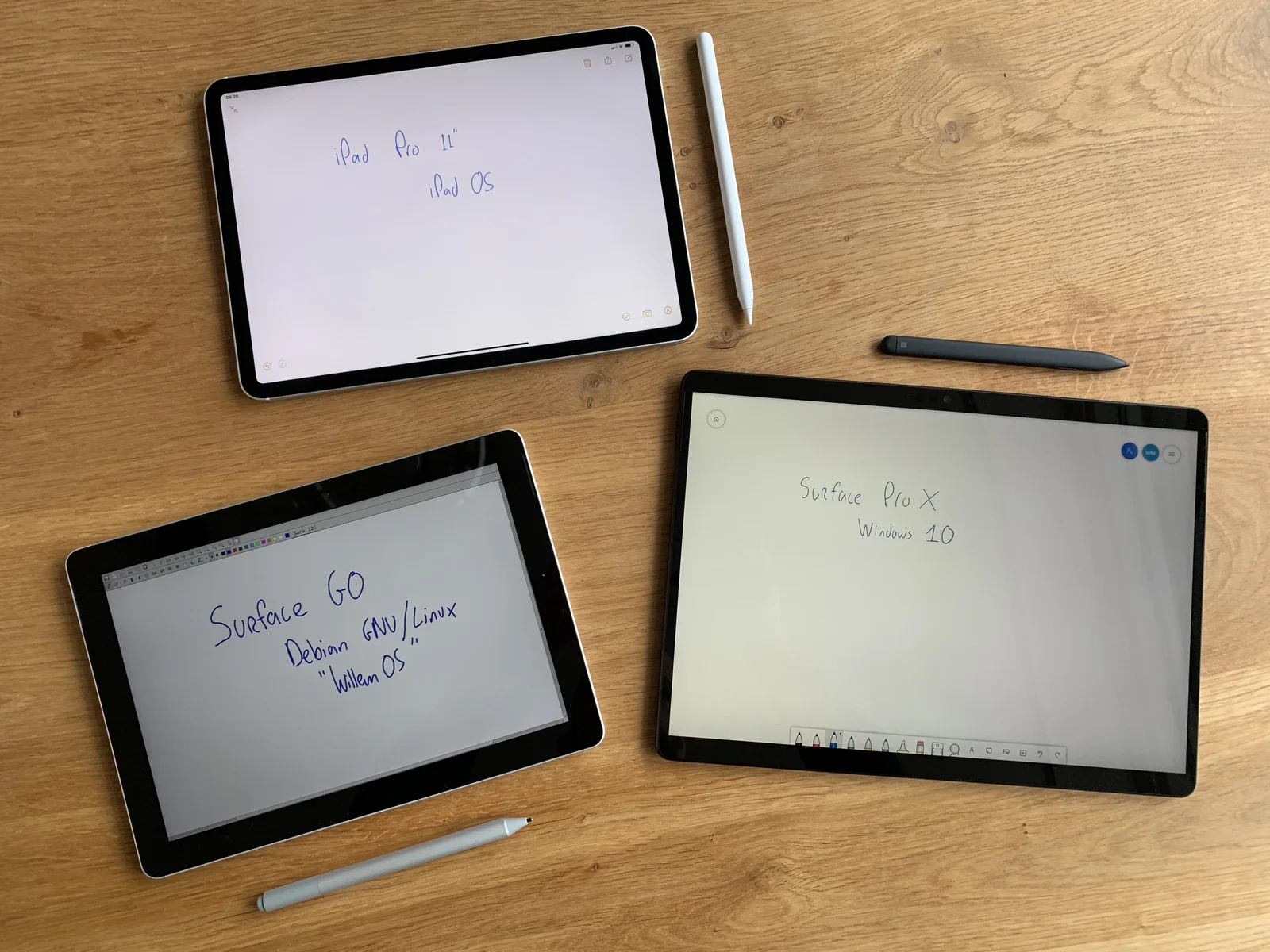 Different tablets, different software: iPadOS, Windows and "WillemOS"