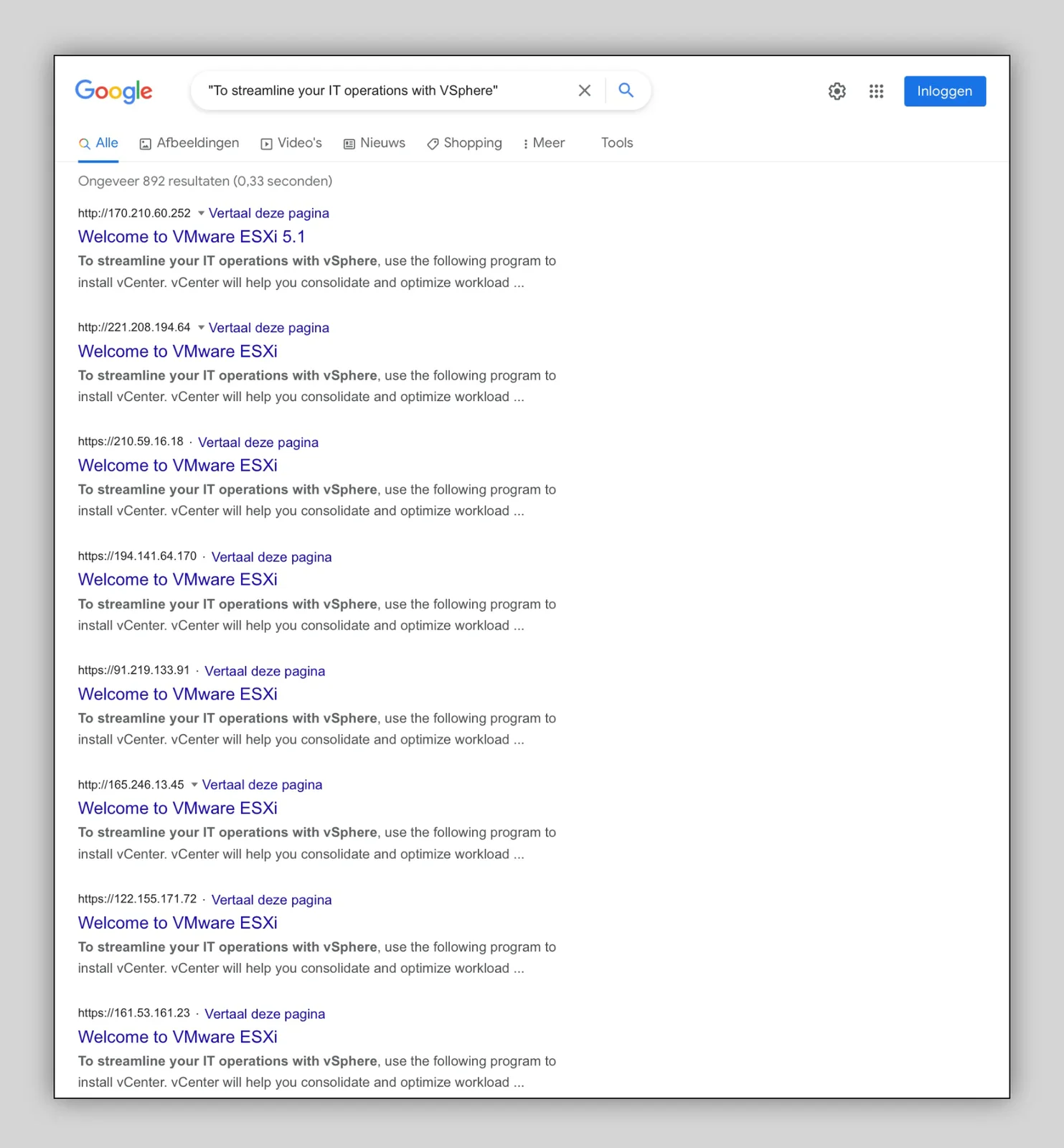 Finding exposed VMware ESXi web interfaces requires nothing but some Google skills