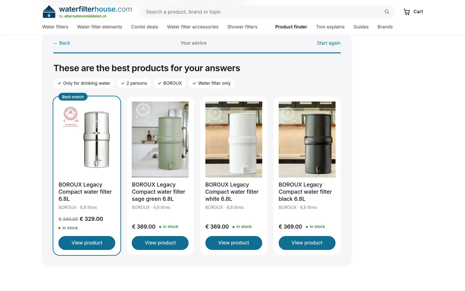 The answer: the best match first, with today's stock and price