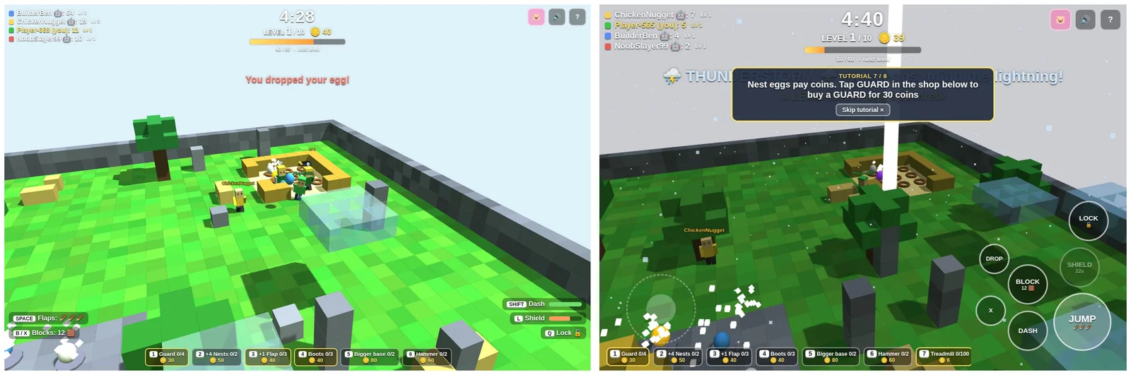 De schermen van vandaag: spelen met toetsenbord op de laptop, en de touchindeling met de Roblox-achtige joystick en springknop. Werk in uitvoering