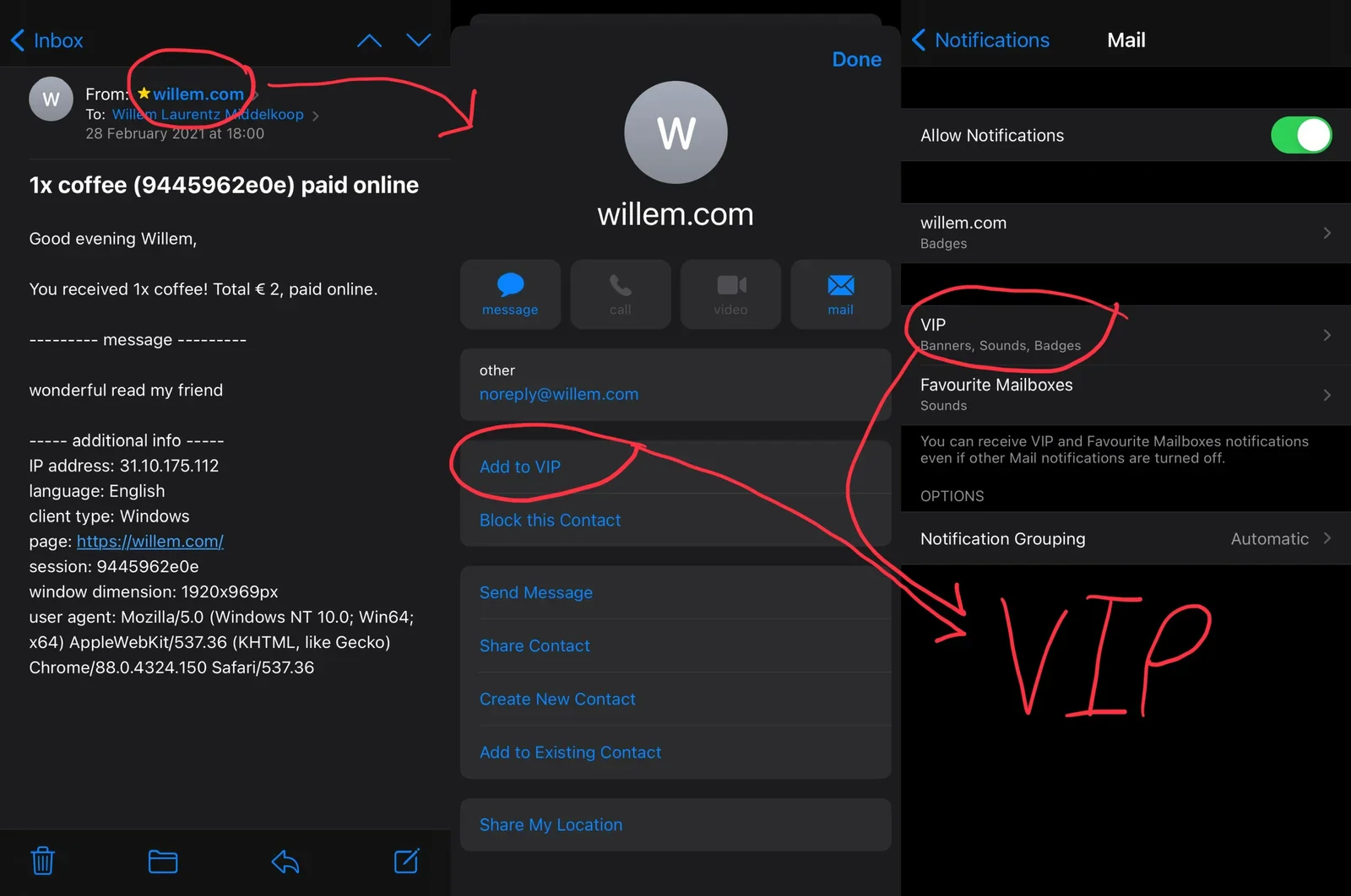 Add any email sender to the VIP list and configure notifications differently for them