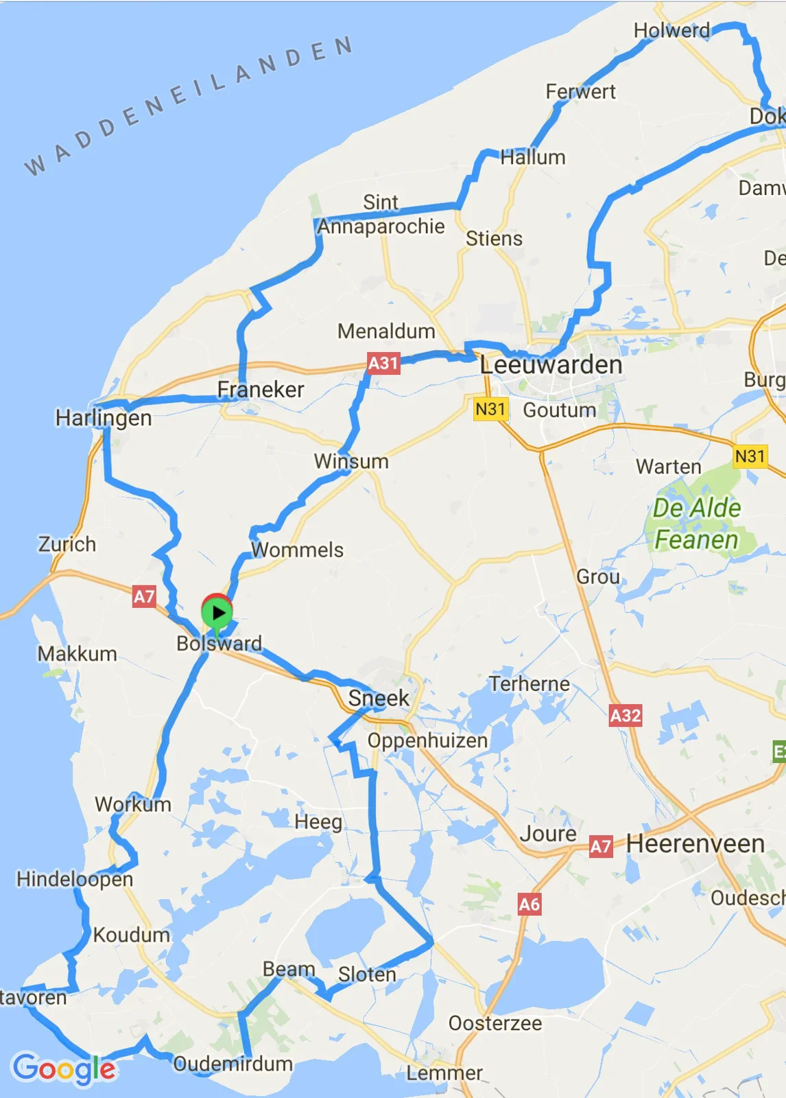 De route door Friesland