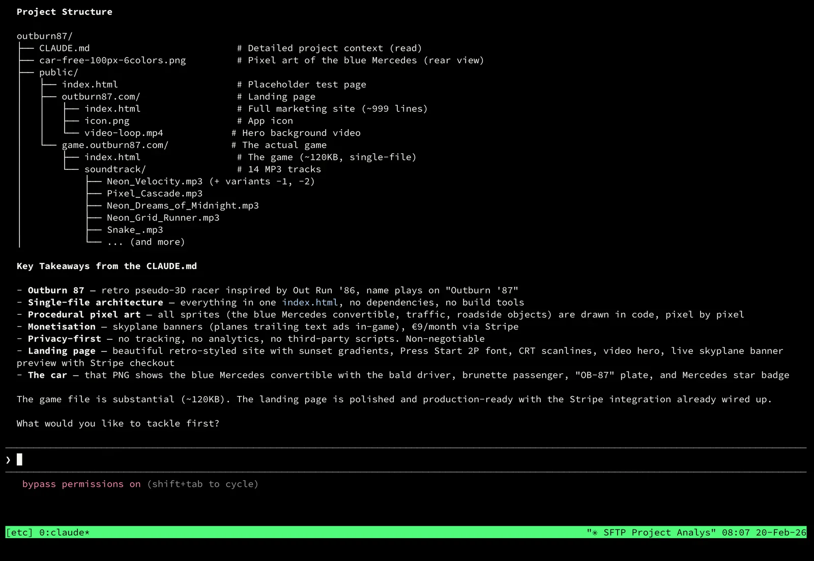 The agentic loop at work: Claude Code maps out the Outburn 87 project and reports its key takeaways