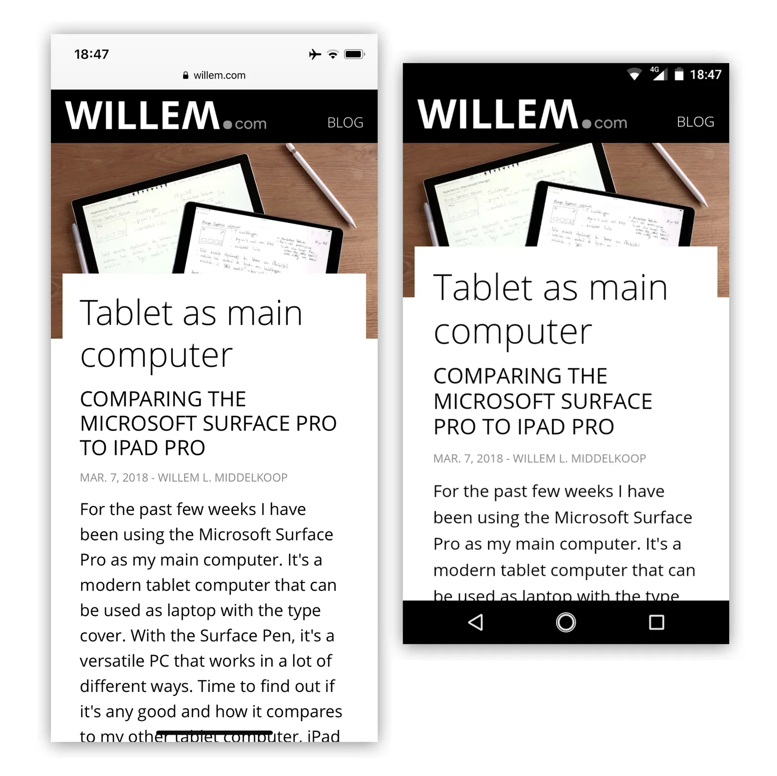 Opening the same page on iPhone and Android