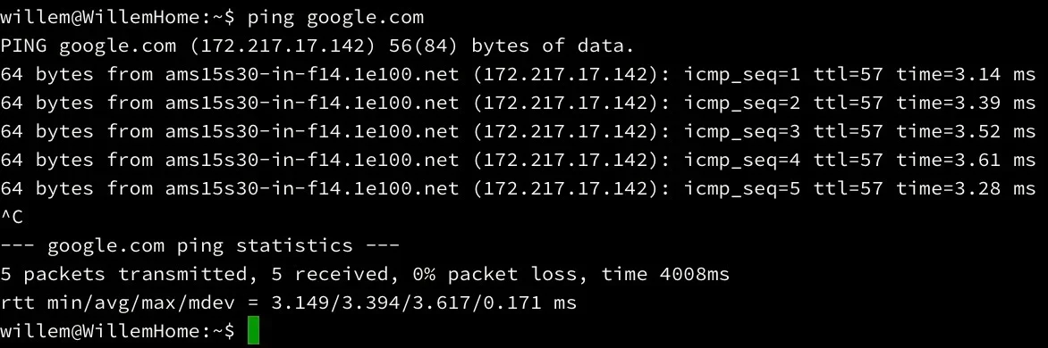 Averaging 3.4 milliseconds in pinging Google. That's fast, datacenter fast.