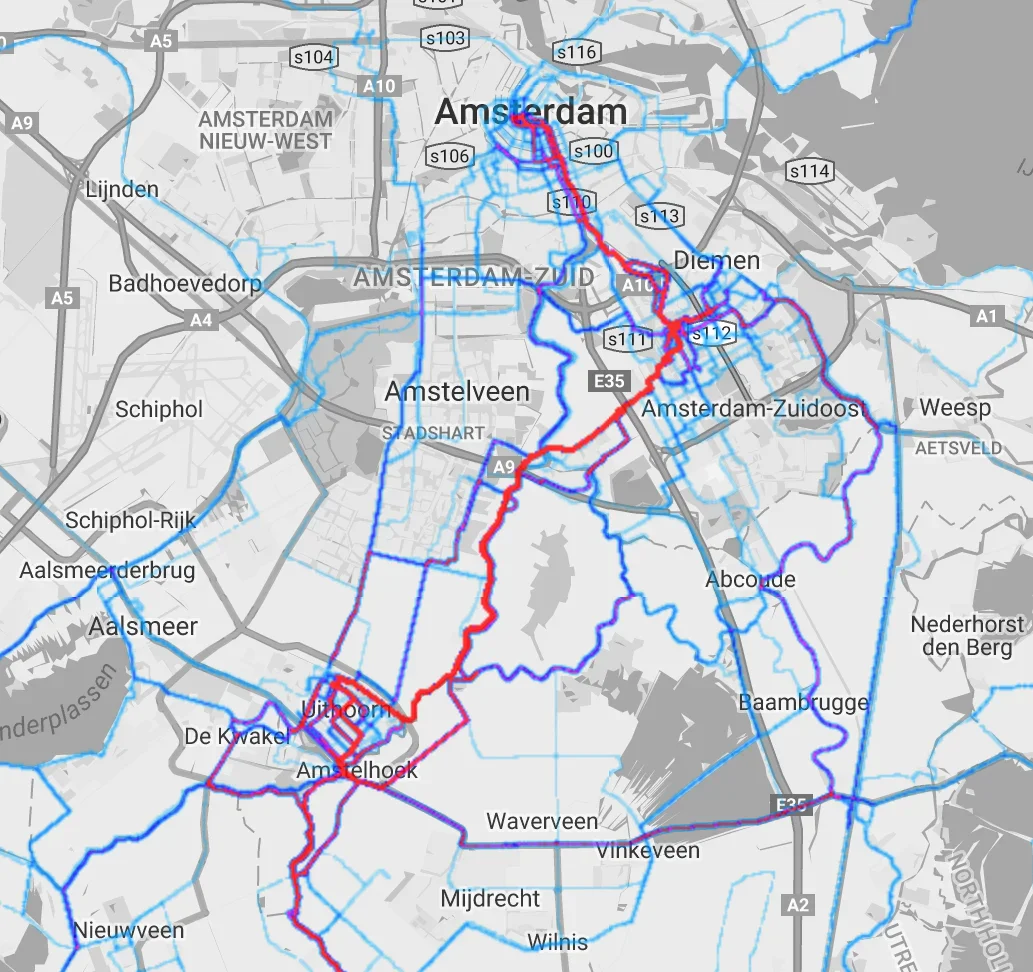 Heatmap of my bike rides in the Amsterdam area.