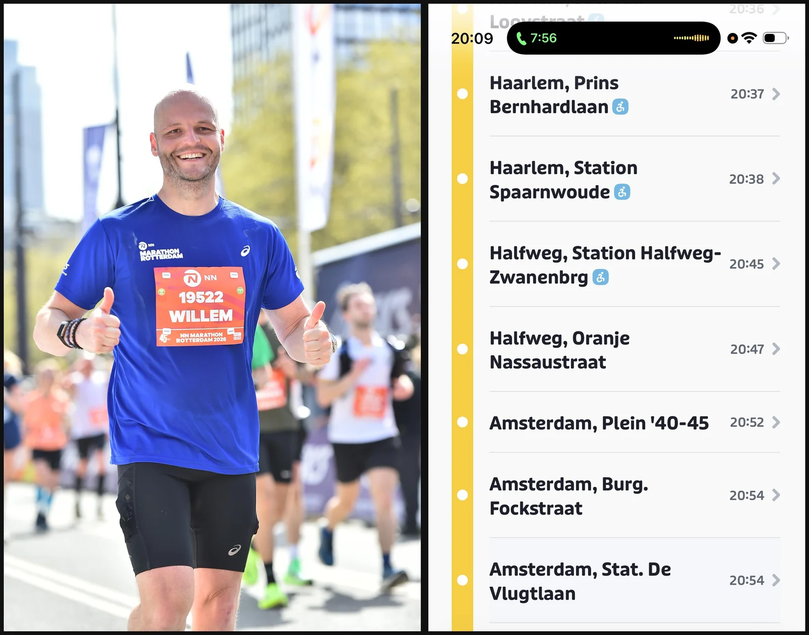Data with a physical source: a marathon runner in Rotterdam, and the trains from Haarlem to Amsterdam