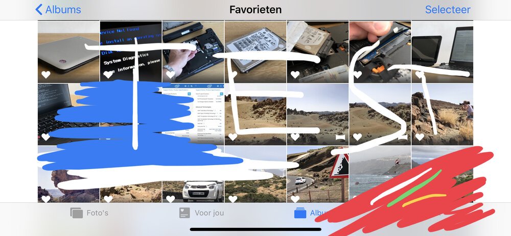 Test afbeelding, met effen kleuren, fotografische en tekstuele inhoud