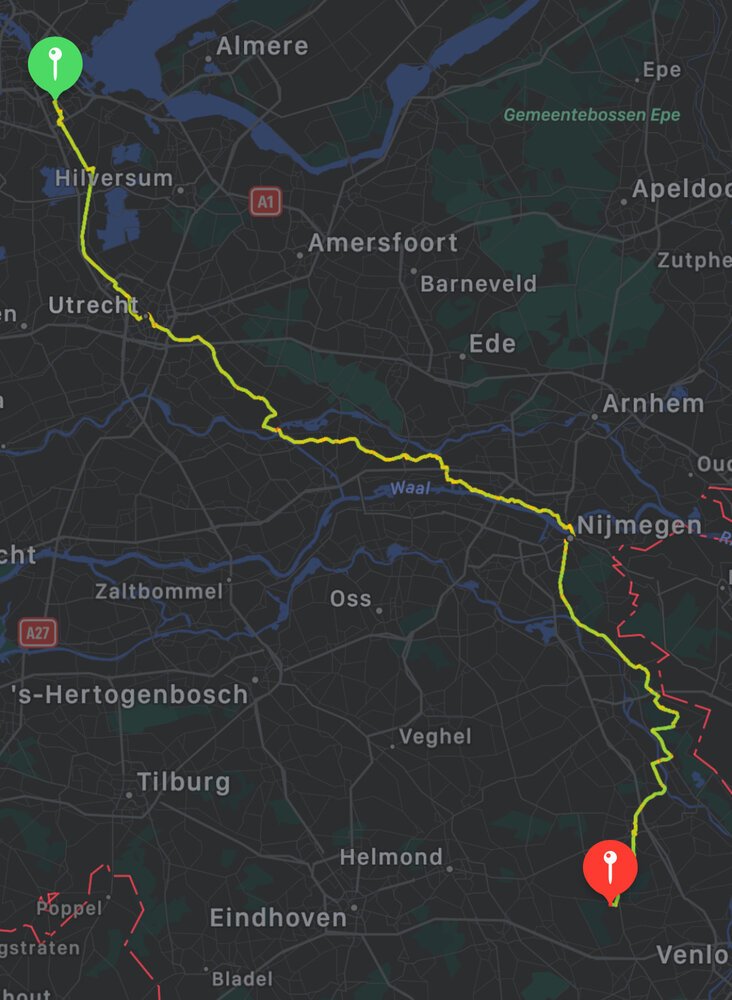 Fietsroute zoals opgenomen door Apple Watch